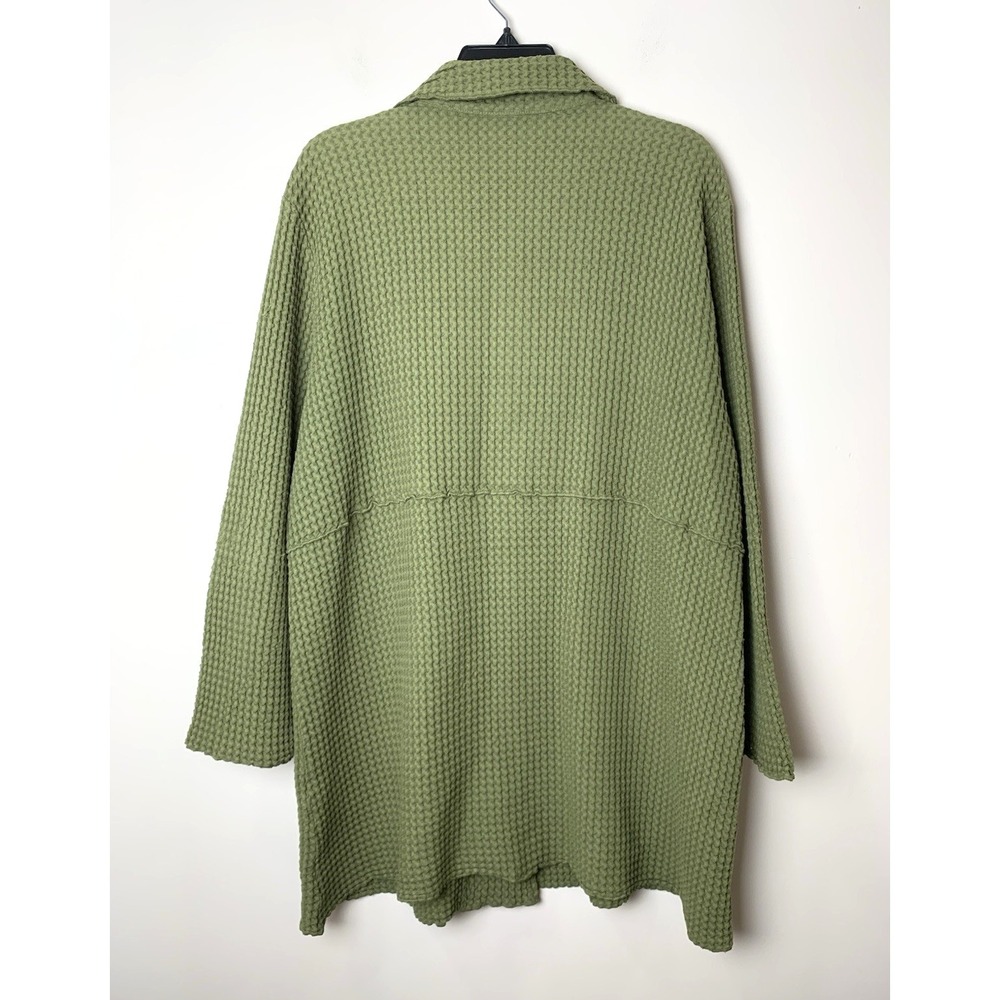 Focus Fashion Big Waffle Jacket Womens Large Olive Green 100% Cotton Lagenlook - Picture 7 of 10